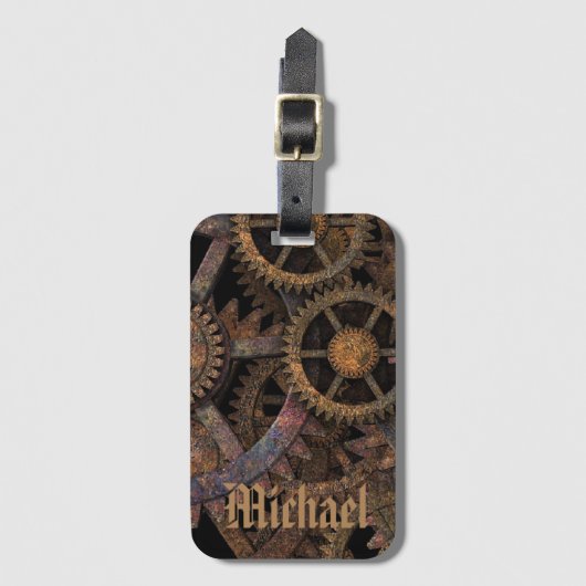 Steampunk Cogs and Wheels Personalised ラゲッジタグ (正面縦)