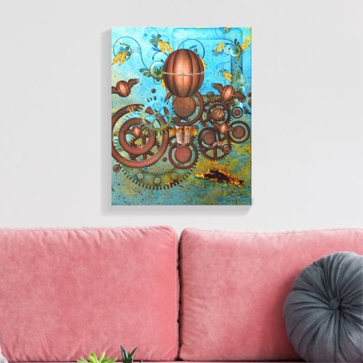 Steampunk Collage Aqua & Copper Canvas Print キャンバスプリント (インサイチュ (リビング))