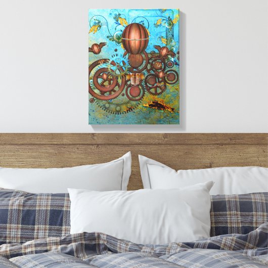 Steampunk Collage Aqua & Copper Canvas Print キャンバスプリント (インサイチュ (寝室))