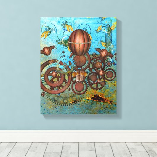 Steampunk Collage Aqua & Copper Canvas Print キャンバスプリント (インサイチュ (ウッドフロア))