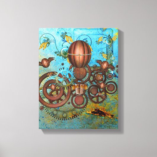 Steampunk Collage Aqua & Copper Canvas Print キャンバスプリント (正面)