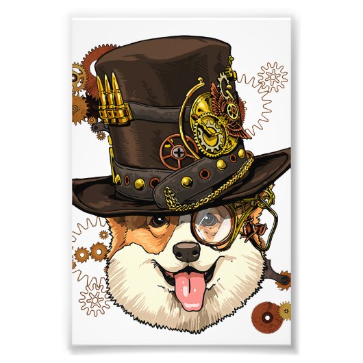 Steampunk Corgi Dog Steampunk Lovers フォトプリント (正面)