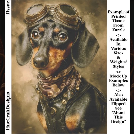 Steampunk Dachshund Dog Aviator EP7L Decoupage 薄葉紙