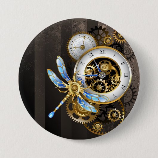 Steampunk Dials with Dragonfly 缶バッジ (正面)