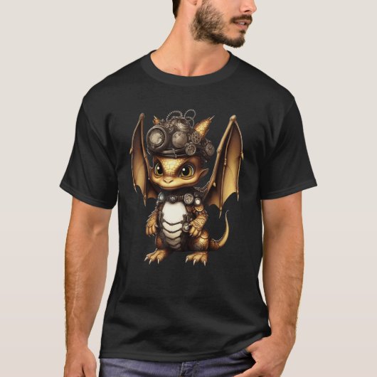 Steampunk Dragon Gears Graphic Artwork Fantasy 7 Tシャツ (正面)