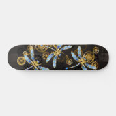Steampunk Dragonflies on brown striped background スケートボード (横)