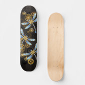 Steampunk Dragonflies on brown striped background スケートボード (正面)