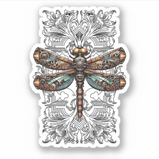 Steampunk Dragonfly Victorian Art Mechanical Steam シール (正面)