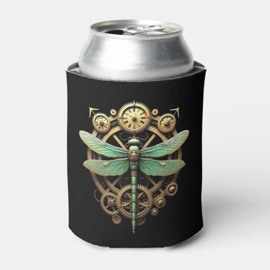 Steampunk Dragonfly Victorian Art Mechanical Steam 缶クーラー (缶正面)