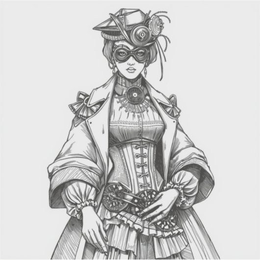 Steampunk Elegance: Intricate Black & White Fashio シール (正面)