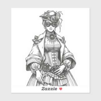 Steampunk Elegance: Intricate Black & White Fashio シール