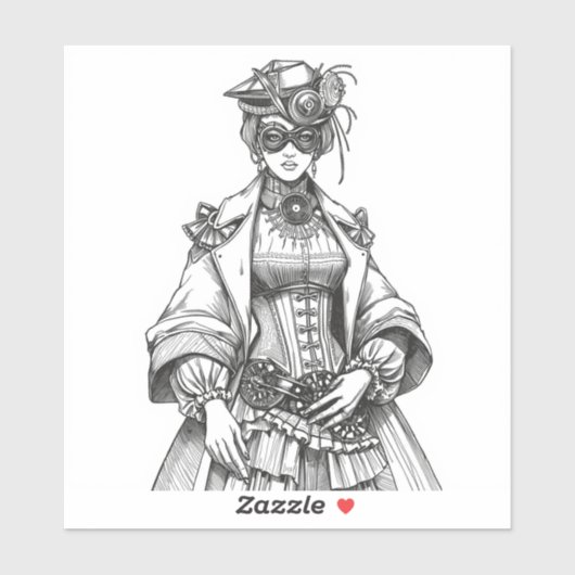 Steampunk Elegance: Intricate Black & White Fashio シール (シート)