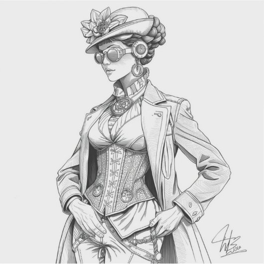 Steampunk Elegance: Intricate Black & White Fashio シール (正面)