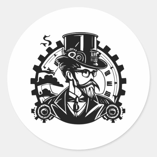 Steampunk Essence in Black and White ラウンドシール (正面)