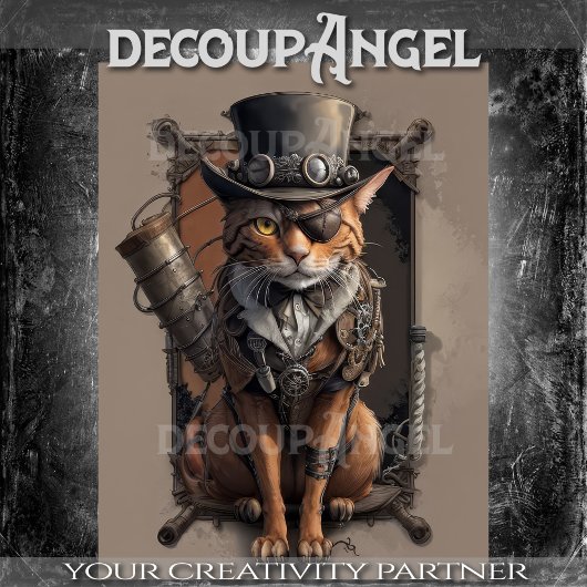 Steampunk Explorer Cat - decopage - 薄葉紙