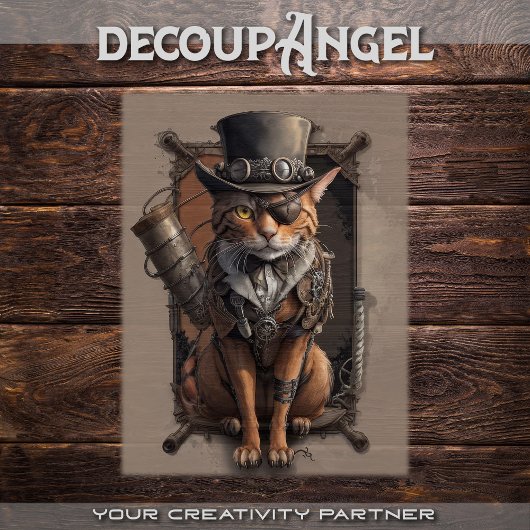 Steampunk Explorer Cat - decopage - 薄葉紙