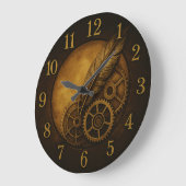 Steampunk Feather Clock – Antique Gold Art ラージ壁時計 (傾斜)