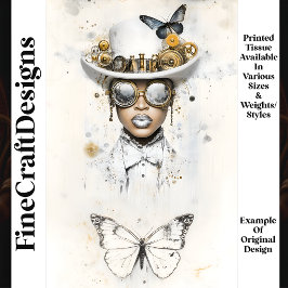 Steampunk Female In White & Butterfly Q3 Decopage 薄葉紙
