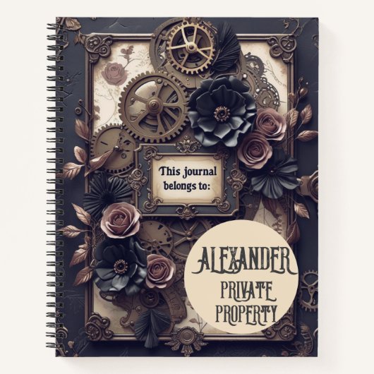 Steampunk Floral Gears Writing Journal ノートブック (正面)