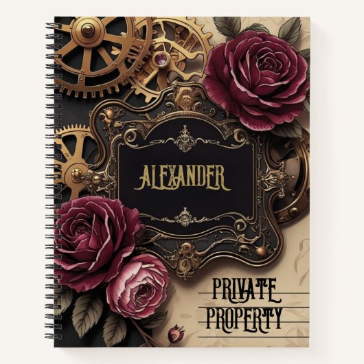Steampunk Floral Gears Writing Journal ノートブック (正面)