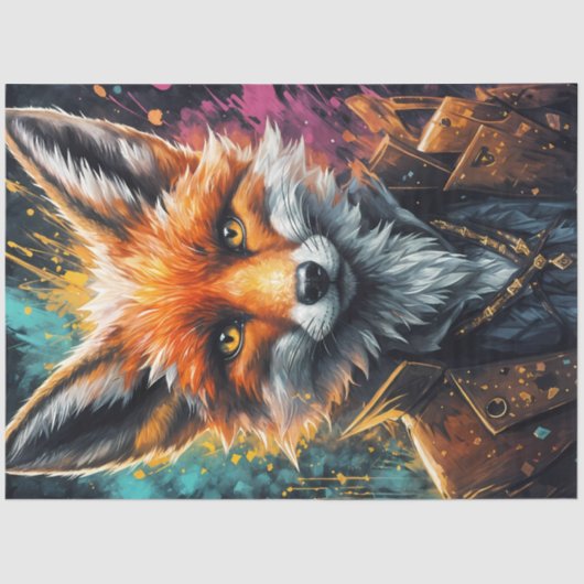 Steampunk Fox Portrait Decoupage 薄葉紙 (正面)