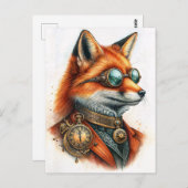 Steampunk Fox - Timekeeper Watercolor ポストカード (正面/裏面)