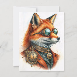 Steampunk Fox - Timekeeper Watercolor ポストカード