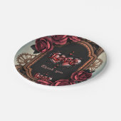 Steampunk Frame with Red Roses and Gears  ペーパープレート (アングル)