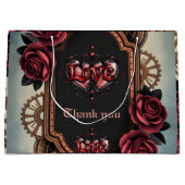 Steampunk Frame with Red Roses and Gears ラージペーパーバッグ (正面)