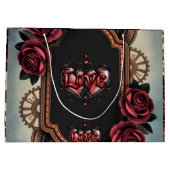 Steampunk Frame with Red Roses and Gears ラージペーパーバッグ (裏面)