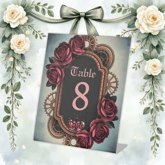 Steampunk Frame with Red Roses and Gears  台座サイン