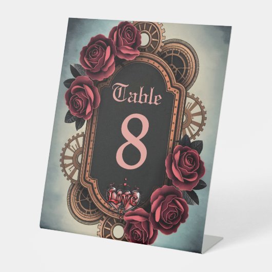 Steampunk Frame with Red Roses and Gears  台座サイン (正面)