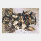 Steampunk French Bulldog Butterfly Decoupage ラッピングペーパーシート (正面)