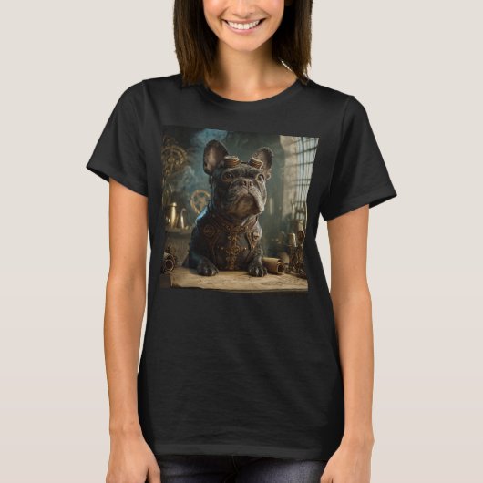 Steampunk Frenchie (エディション1) - レディースTシャツ Tシャツ (正面)