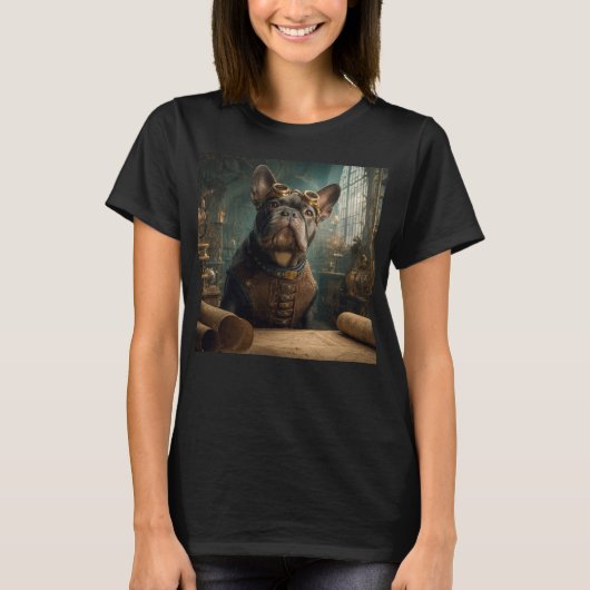 Steampunk Frenchie (エディション2) - レディースTシャツ Tシャツ (正面)