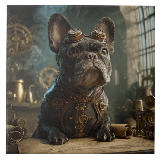 Steampunk Frenchie (Edition 1) - Ceramic Tile タイル (正面)