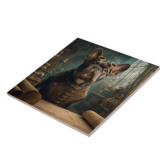 Steampunk Frenchie (Edition 2) - 6" x 6"  タイル (側面)