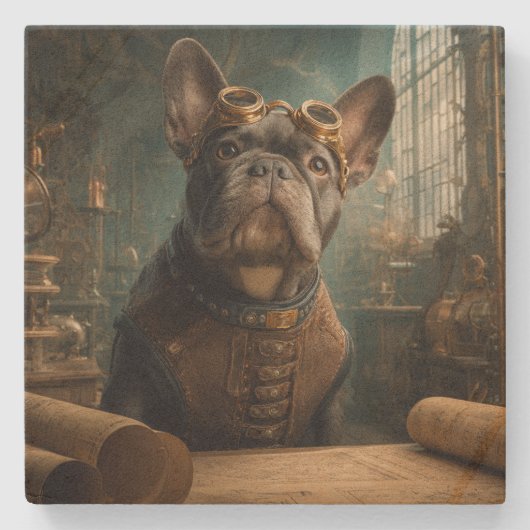 Steampunk Frenchie (Edition 2) - SandStone Coaster ストーンコースター (正面)