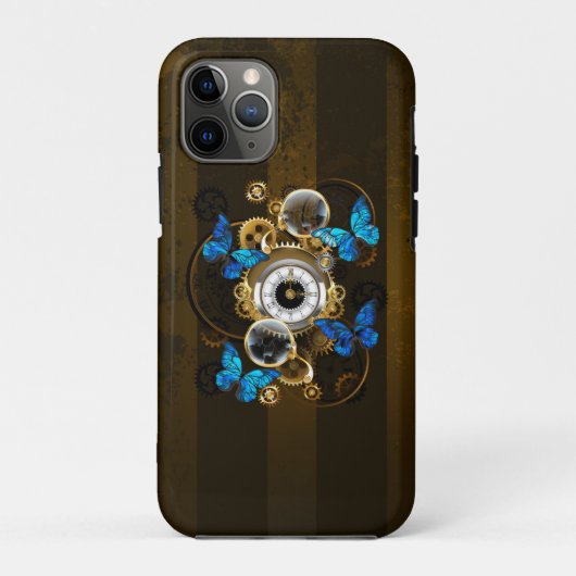 Steampunk Gears and Blue Butterflies Case-Mate iPhoneケース (裏面)