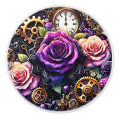 Steampunk Gears and Flowers in Purple and Gold セラミックノブ (正面)