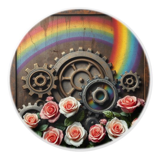 Steampunk Gears and Rainbow セラミックノブ (正面)