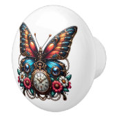 Steampunk Gears, Flowers and Butterfly  セラミックノブ (右)