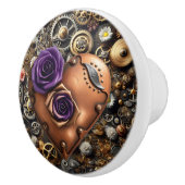 Steampunk Gears, Flowers and Copper Heart セラミックノブ (右)