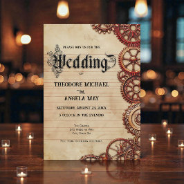 Steampunk Gears Personalized Wedding Invitation 招待状