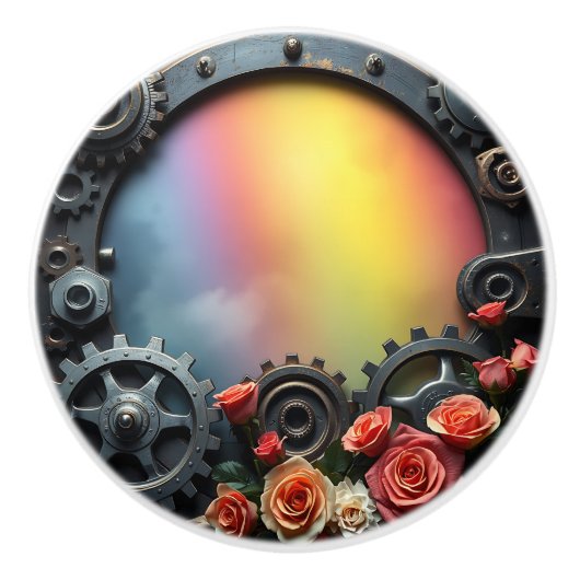Steampunk Gears,Roses and Rainbow セラミックノブ (正面)