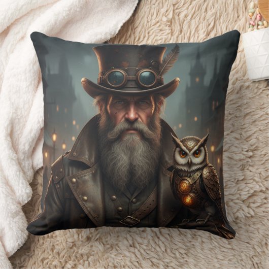 Steampunk Gentleman mit Eule  クッション (ブランケット)