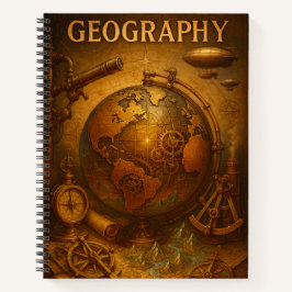 Steampunk Geography. Vintage Globe, Compass & Map ノートブック