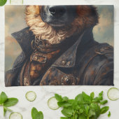 Steampunk German Shepherd Dog in Top Hat キッチンタオル (折り畳み)