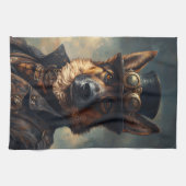 Steampunk German Shepherd Dog in Top Hat キッチンタオル (横)