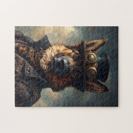 Steampunk German Shepherd Dog in Top Hat ジグソーパズル (横)